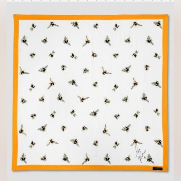 Victoria Beckham Bee Print Silk Scarf - White and Orange - Picture 2 of 4